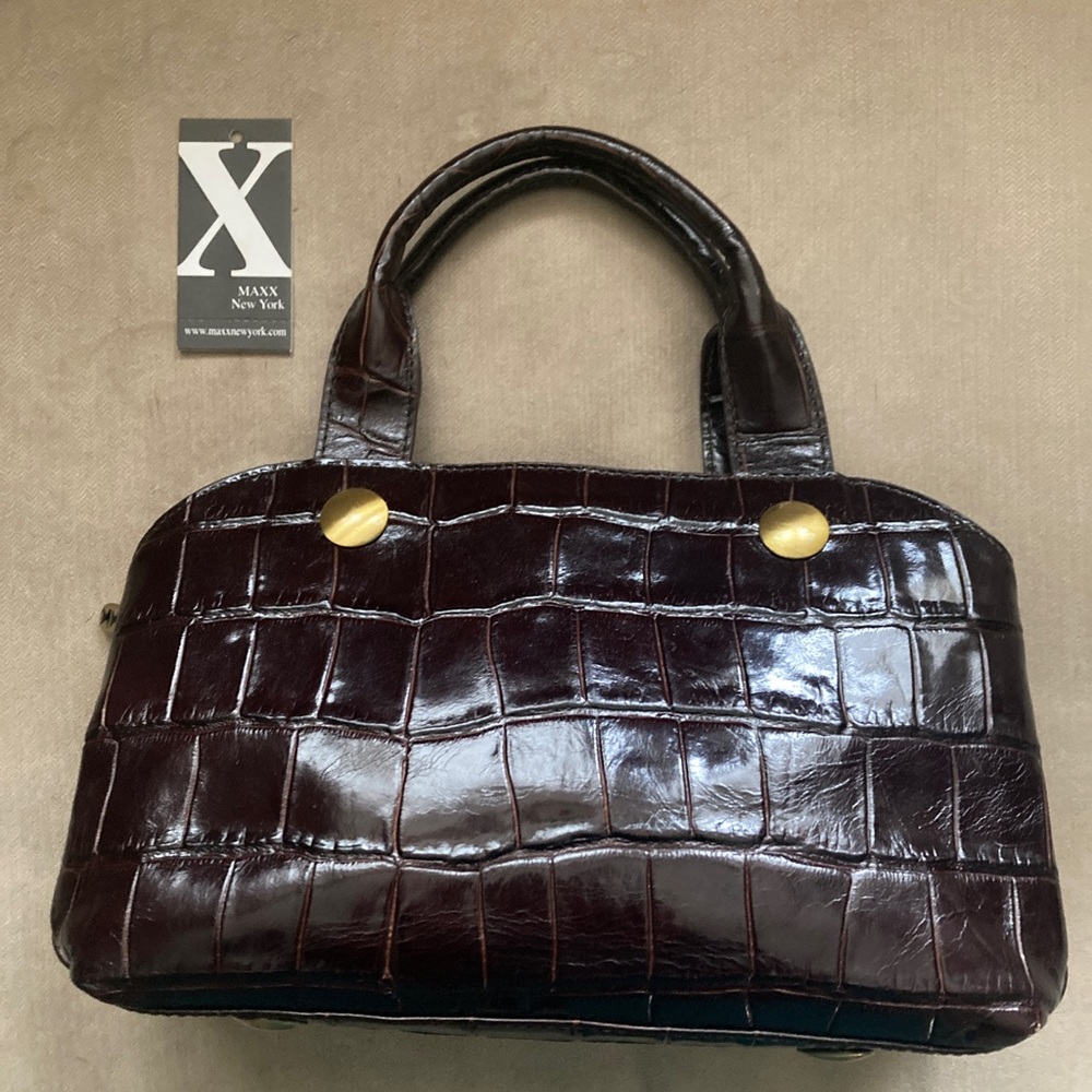 MAXX NY crocodile embossed handbag chocolate brown nwt